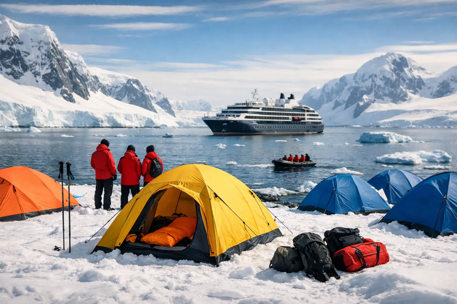 Acampamento na Antártica em um cruzeiro