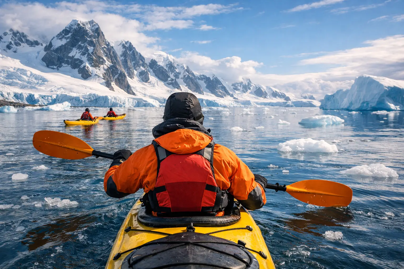 Caiaque na Antártica em uma expedição polar